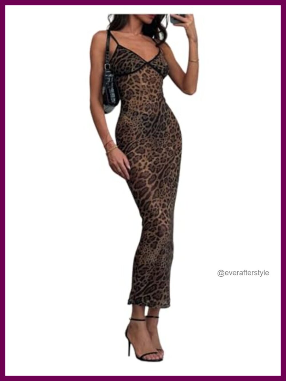 Women's Sheer Mesh Leopard Bodycon Maxi Dress Sleeveless V Neck Clubwear